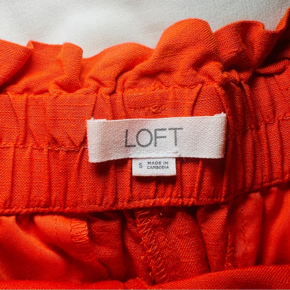 LOFT Bright‎ Orange Linen Shorts with Tie Belt Pockets Size Small - Picture 6 of 8
